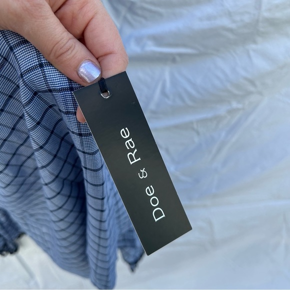 NWT Anthropologie Blue Plaid Off the Shoulder Peasant Top Bell Sleeve Large 0035 - Picture 5 of 8